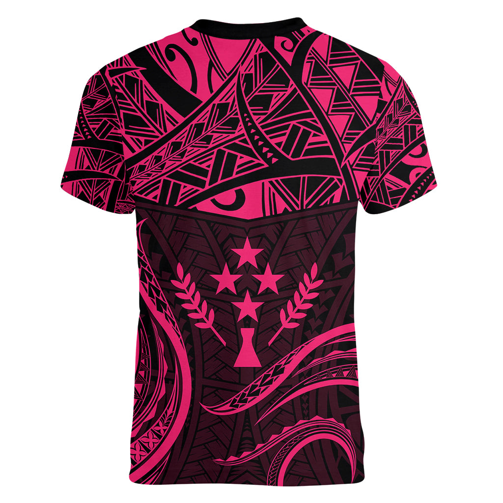 FSM Kosrae States Women V Neck T Shirt Micronesia Vintage Polynesian Tribal Pink Version LT9 - Polynesian Pride