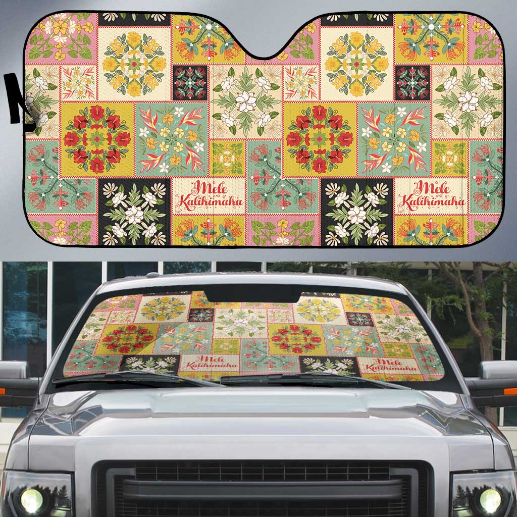 Mele Kalikimaka Hawaii Christmas Auto Sun Shade Melemele Mama Seamless Floral Motif LT9 Beige - Polynesian Pride
