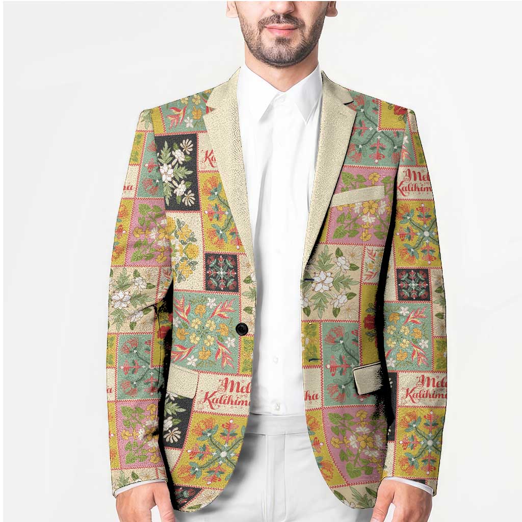 Mele Kalikimaka Hawaii Christmas Blazer Melemele Mama Seamless Floral Motif - Polynesian Pride