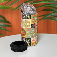 Mele Kalikimaka Hawaii Christmas 4 in 1 Can Cooler Tumbler Melemele Mama Seamless Floral Motif - Polynesian Pride