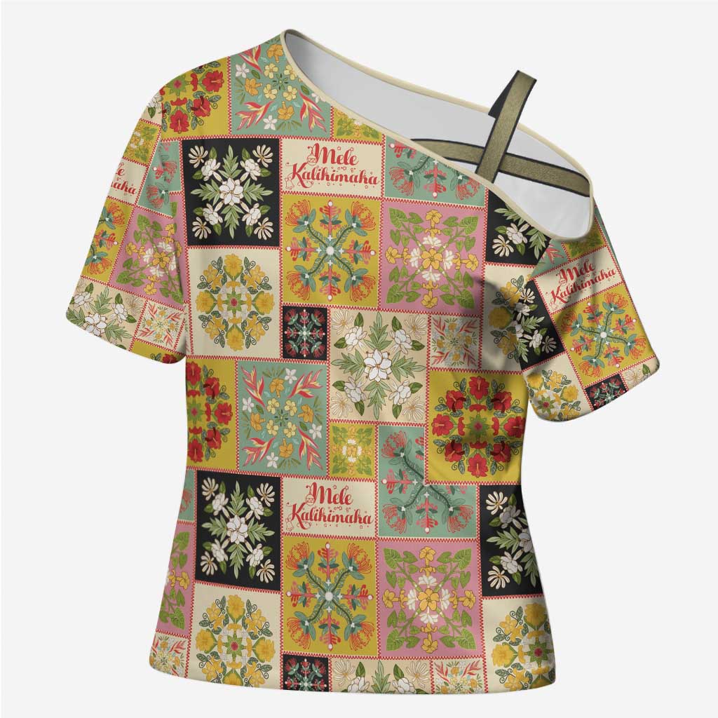 Mele Kalikimaka Hawaii Christmas Cross Shoulder Shirt Melemele Mama Seamless Floral Motif LT9 Female Beige - Polynesian Pride