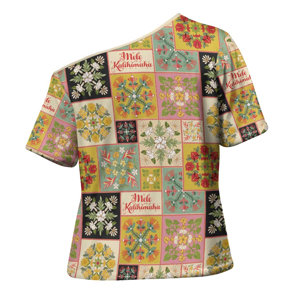 Mele Kalikimaka Hawaii Christmas Cross Shoulder Shirt Melemele Mama Seamless Floral Motif LT9 - Polynesian Pride