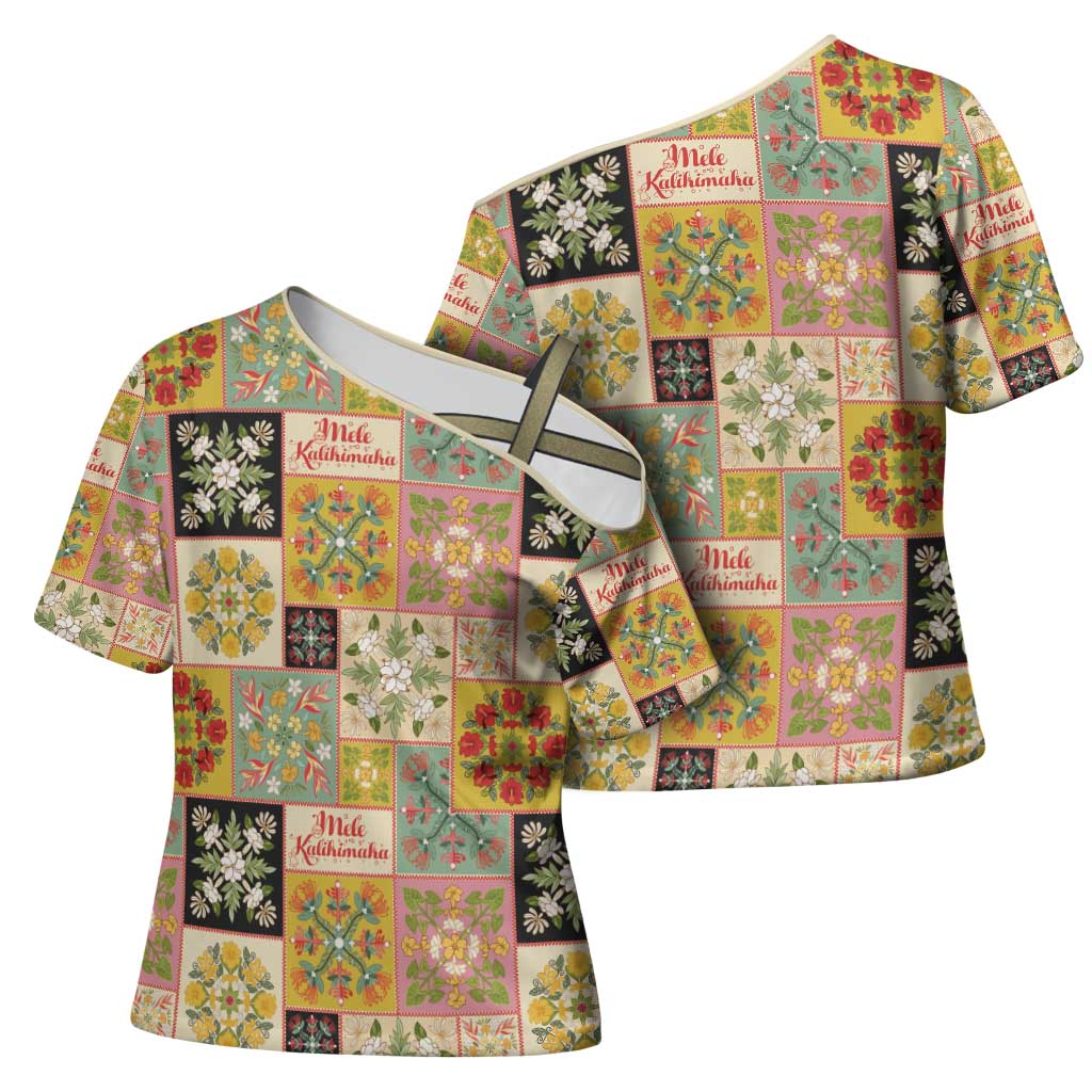Mele Kalikimaka Hawaii Christmas Cross Shoulder Shirt Melemele Mama Seamless Floral Motif LT9 - Polynesian Pride