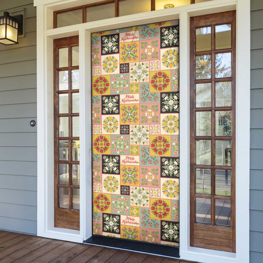 Mele Kalikimaka Hawaii Christmas Door Cover Melemele Mama Seamless Floral Motif - Polynesian Pride