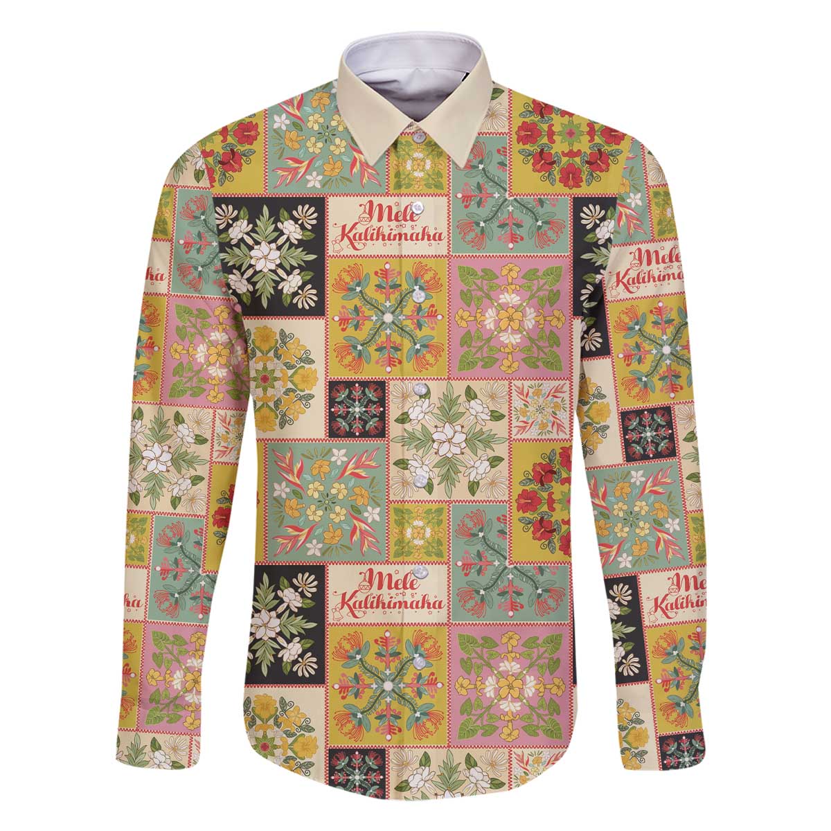 Mele Kalikimaka Hawaii Christmas Family Matching Off The Shoulder Long Sleeve Dress and Hawaiian Shirt Melemele Mama Seamless Floral Motif - Polynesian Pride