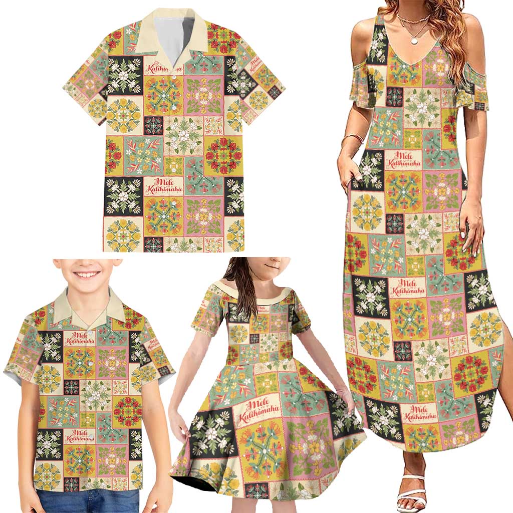 Mele Kalikimaka Hawaii Christmas Family Matching Summer Maxi Dress and Hawaiian Shirt Melemele Mama Seamless Floral Motif - Polynesian Pride