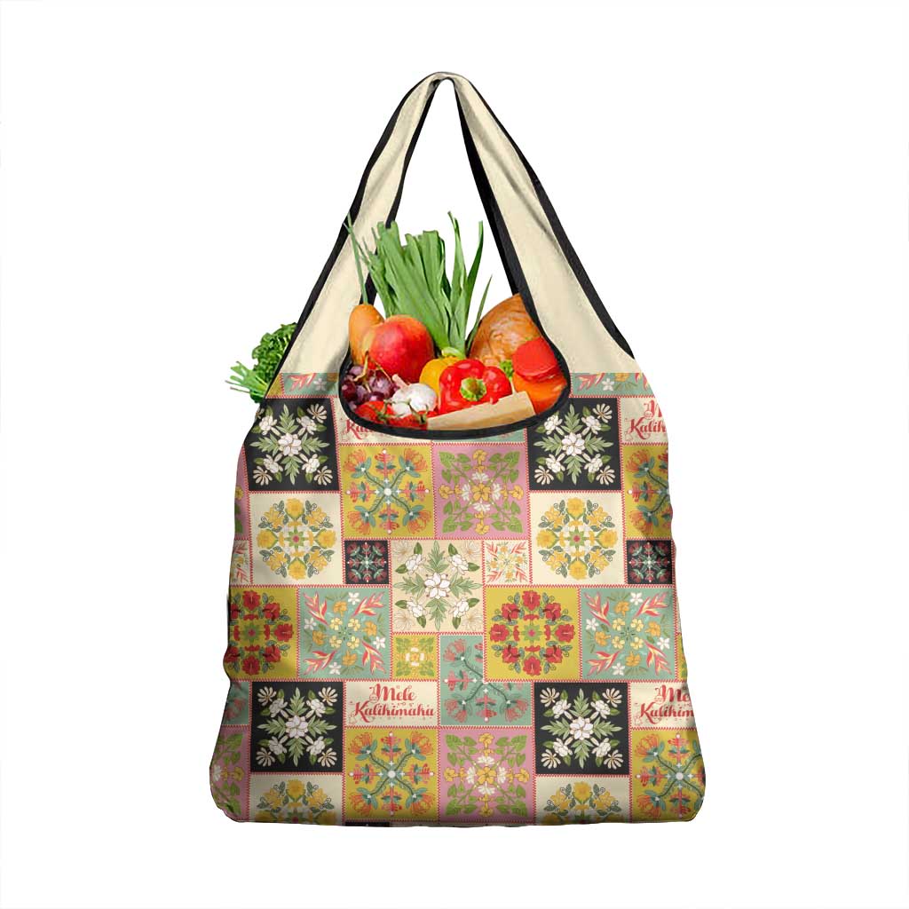 Mele Kalikimaka Hawaii Christmas Grocery Bag Melemele Mama Seamless Floral Motif - Polynesian Pride