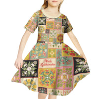 Mele Kalikimaka Hawaii Christmas Kid Short Sleeve Dress Melemele Mama Seamless Floral Motif - Polynesian Pride