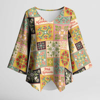 Mele Kalikimaka Hawaii Christmas Kimono Sleeve Blouse Melemele Mama Seamless Floral Motif - Polynesian Pride