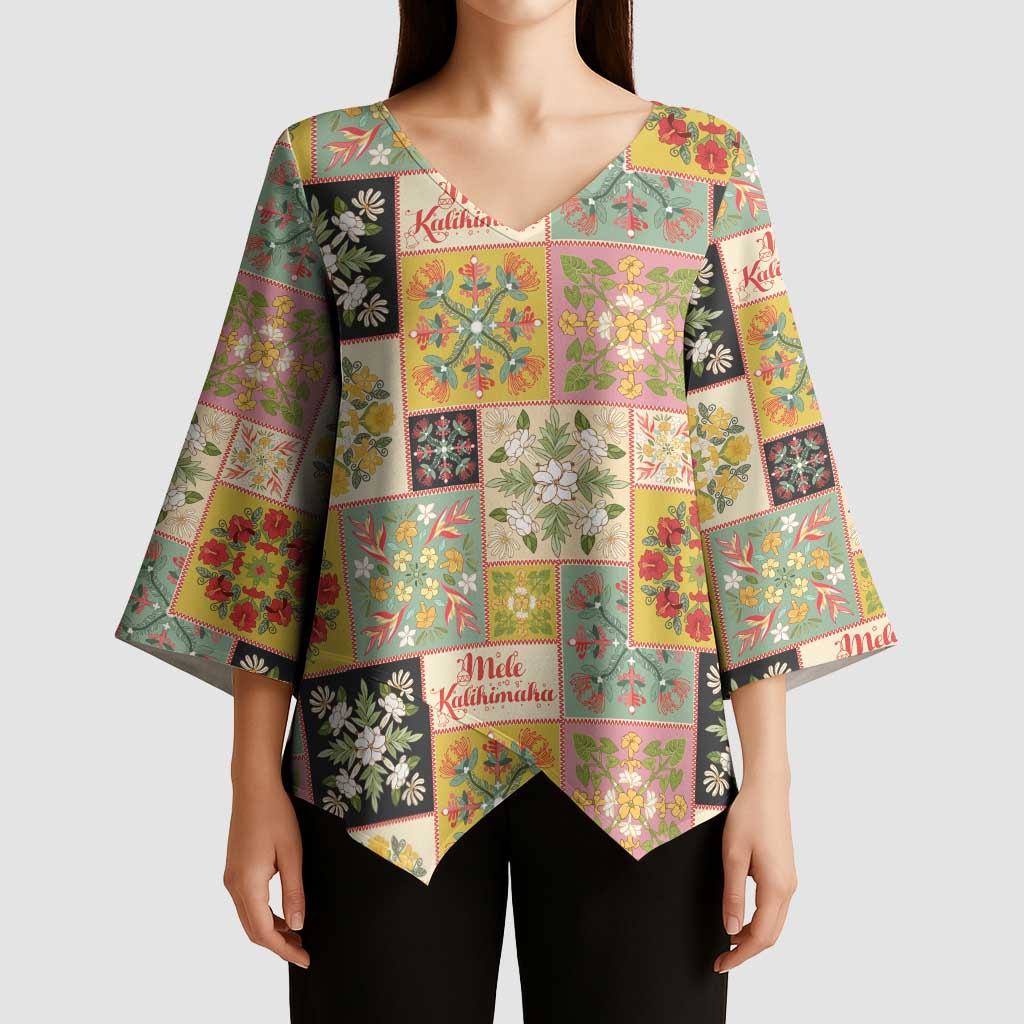 Mele Kalikimaka Hawaii Christmas Kimono Sleeve Blouse Melemele Mama Seamless Floral Motif - Polynesian Pride