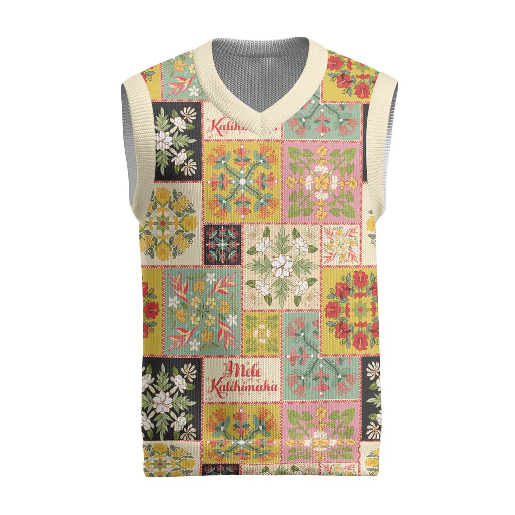 Mele Kalikimaka Hawaii Christmas Knitted V-Neck Vest Melemele Mama Seamless Floral Motif LT9 Beige - Polynesian Pride