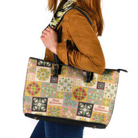 Mele Kalikimaka Hawaii Christmas Leather Tote Bag Melemele Mama Seamless Floral Motif LT9 Beige - Polynesian Pride