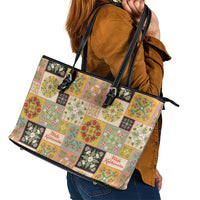 Mele Kalikimaka Hawaii Christmas Leather Tote Bag Melemele Mama Seamless Floral Motif LT9 - Polynesian Pride