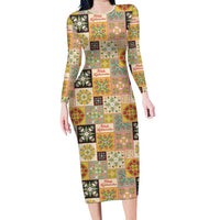 Mele Kalikimaka Hawaii Christmas Long Sleeve Bodycon Dress Melemele Mama Seamless Floral Motif - Polynesian Pride