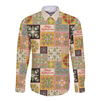 Mele Kalikimaka Hawaii Christmas Long Sleeve Button Shirt Melemele Mama Seamless Floral Motif LT9 Unisex Beige - Polynesian Pride