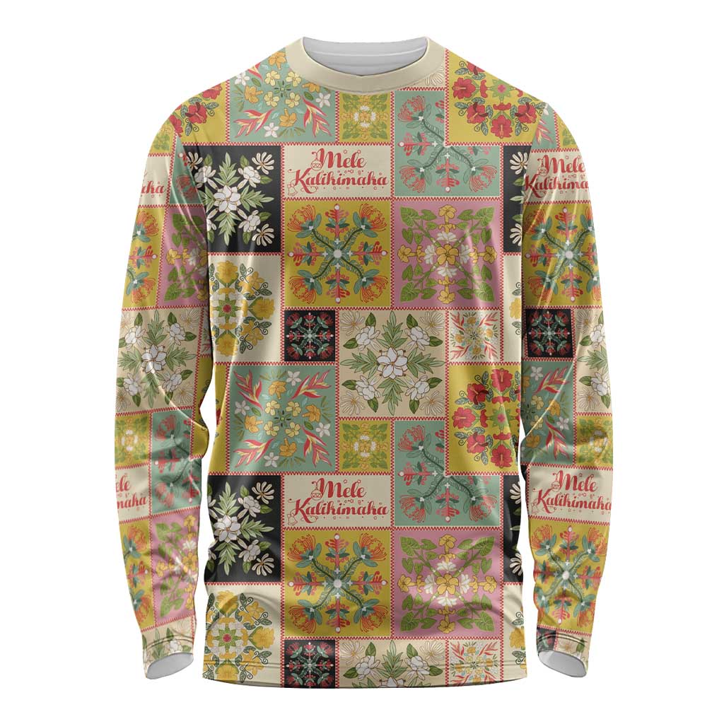 Mele Kalikimaka Hawaii Christmas Long Sleeve Shirt Melemele Mama Seamless Floral Motif LT9 Unisex Beige - Polynesian Pride