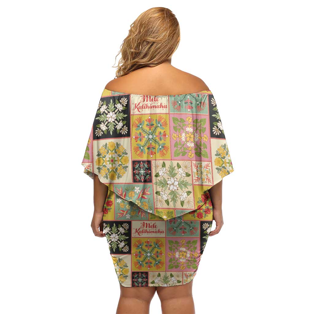 Mele Kalikimaka Hawaii Christmas Off Shoulder Short Dress Melemele Mama Seamless Floral Motif - Polynesian Pride