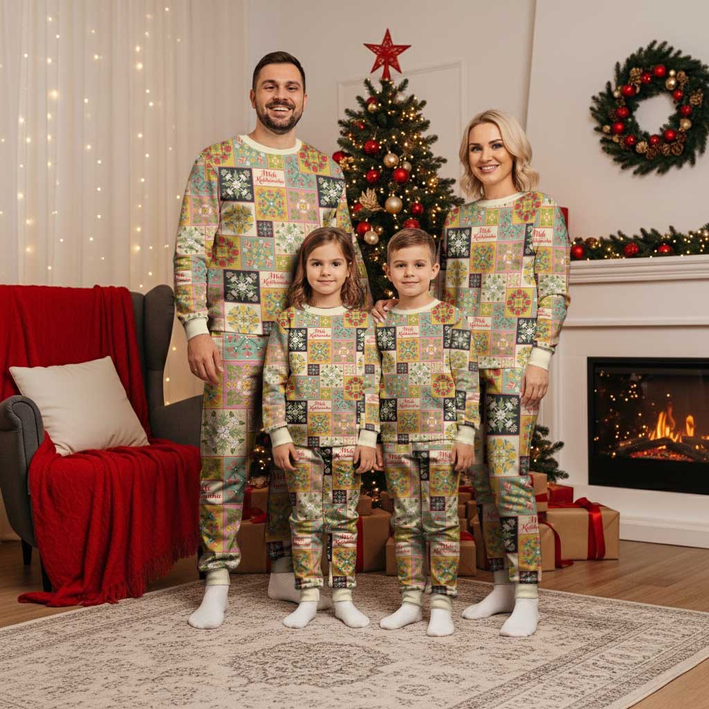 Mele Kalikimaka Hawaii Christmas Pajama Set Melemele Mama Seamless Floral Motif LT9 - Polynesian Pride