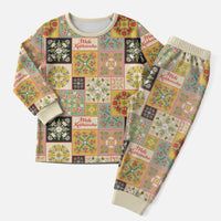 Mele Kalikimaka Hawaii Christmas Pajama Set Melemele Mama Seamless Floral Motif LT9 Men Beige - Polynesian Pride