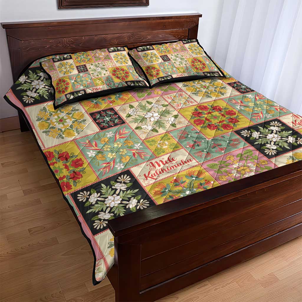 Mele Kalikimaka Hawaii Christmas Quilt Bed Set Melemele Mama Seamless Floral Motif - Polynesian Pride