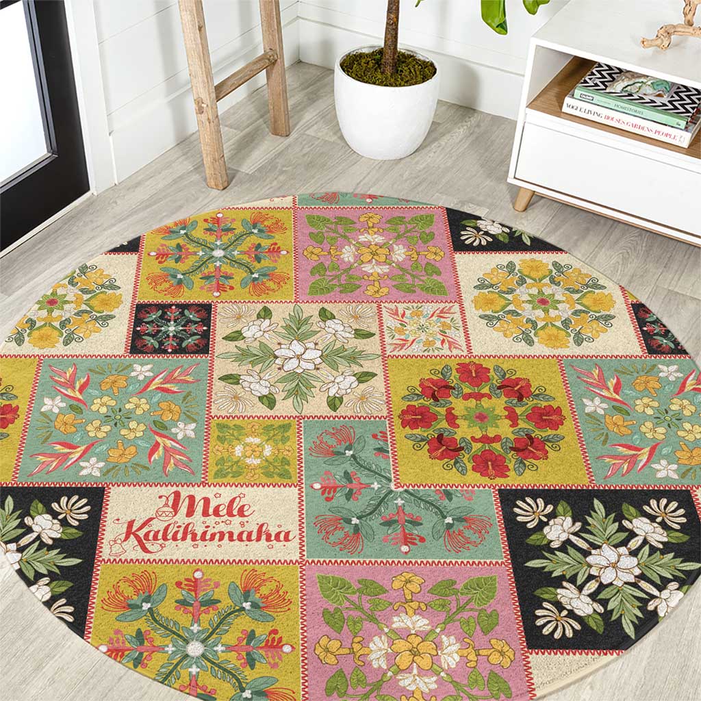Mele Kalikimaka Hawaii Christmas Round Carpet Melemele Mama Seamless Floral Motif LT9 Beige - Polynesian Pride