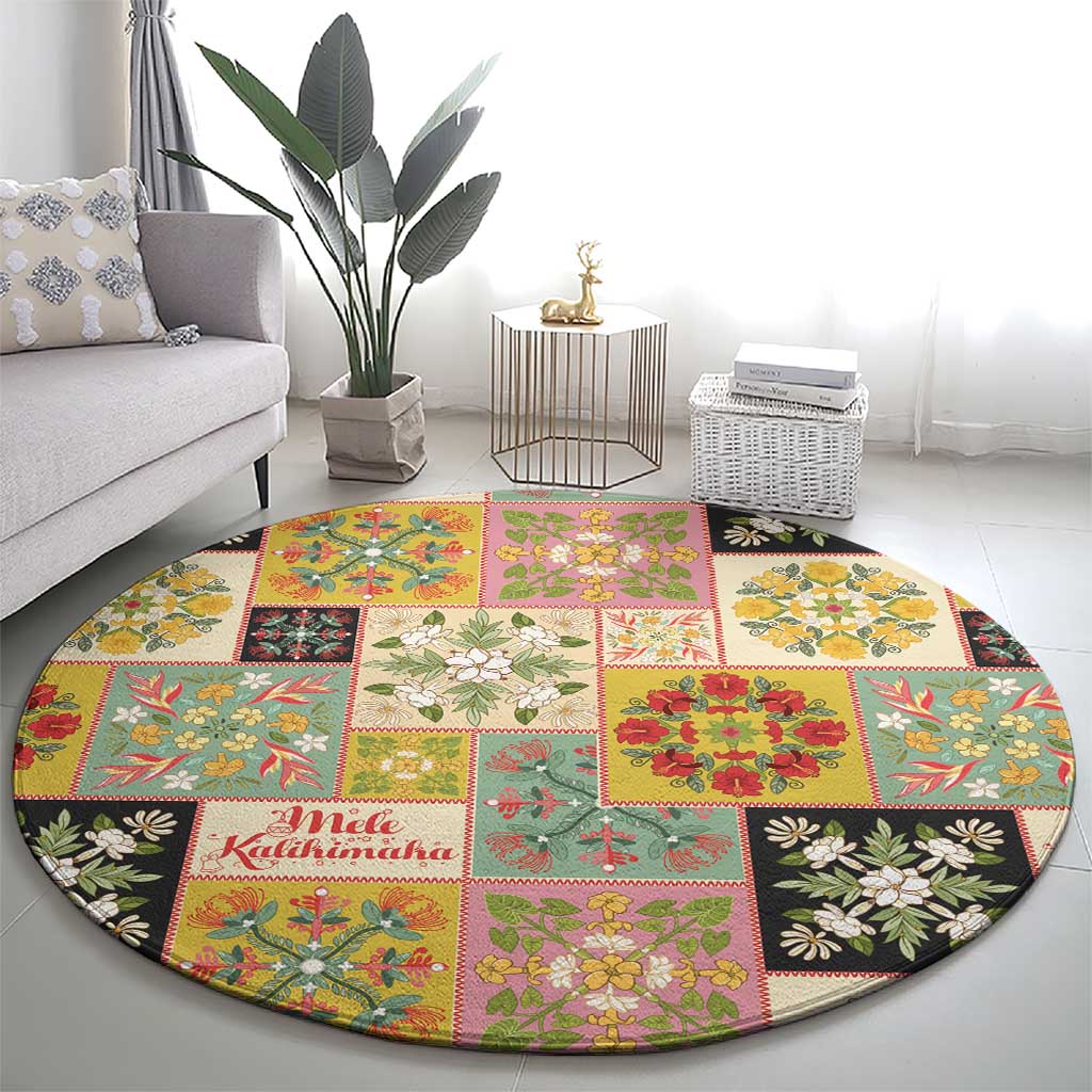 Mele Kalikimaka Hawaii Christmas Round Carpet Melemele Mama Seamless Floral Motif LT9 - Polynesian Pride