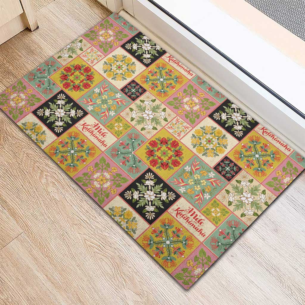 Mele Kalikimaka Hawaii Christmas Rubber Doormat Melemele Mama Seamless Floral Motif LT9 - Polynesian Pride