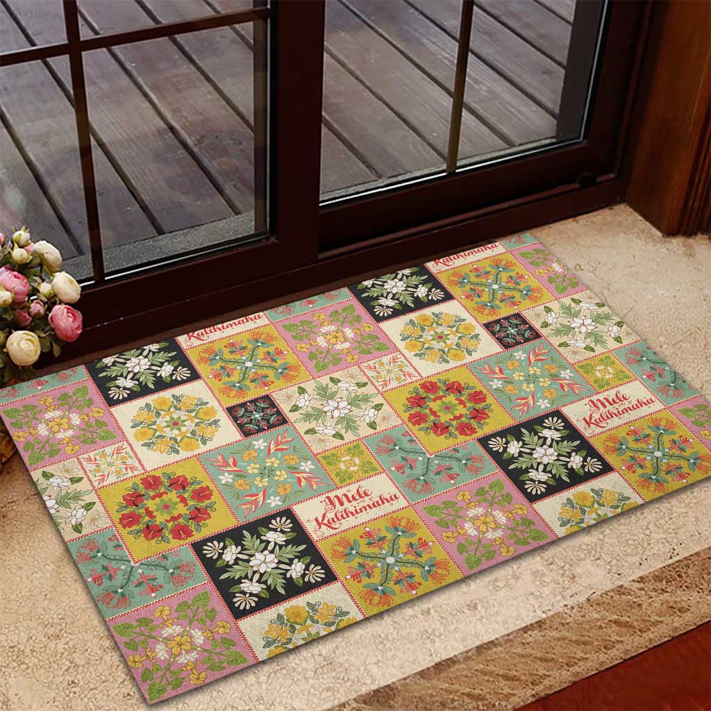 Mele Kalikimaka Hawaii Christmas Rubber Doormat Melemele Mama Seamless Floral Motif LT9 - Polynesian Pride