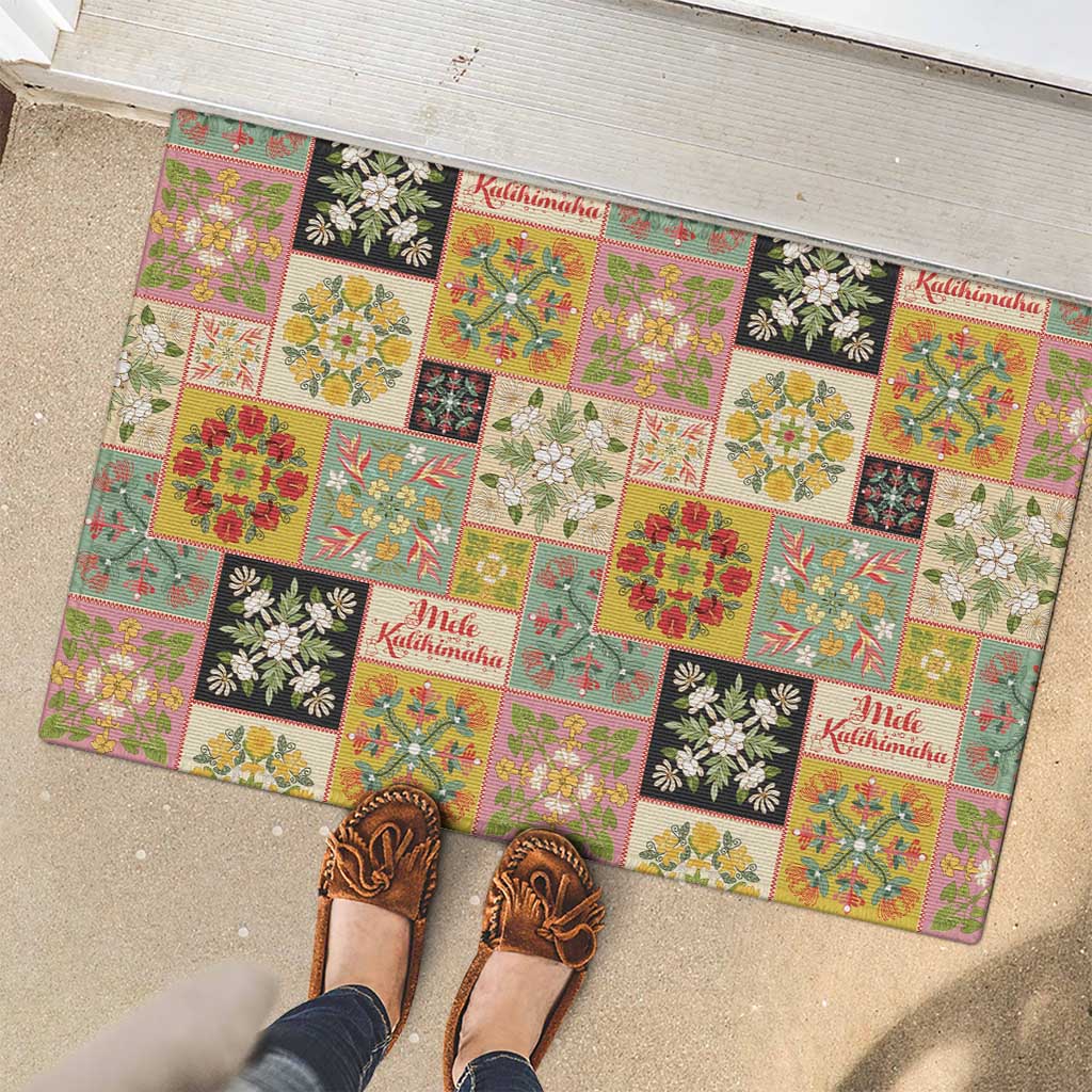 Mele Kalikimaka Hawaii Christmas Rubber Doormat Melemele Mama Seamless Floral Motif LT9 - Polynesian Pride