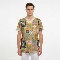 Mele Kalikimaka Hawaii Christmas Scrub Top Melemele Mama Seamless Floral Motif - Polynesian Pride