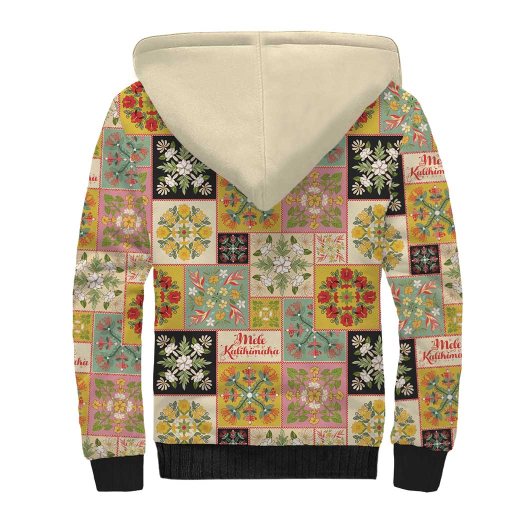 Mele Kalikimaka Hawaii Christmas Sherpa Hoodie Melemele Mama Seamless Floral Motif - Polynesian Pride