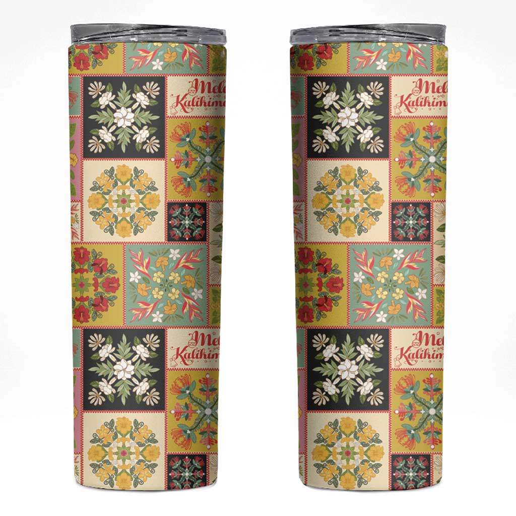 Mele Kalikimaka Hawaii Christmas Skinny Tumbler Melemele Mama Seamless Floral Motif - Polynesian Pride