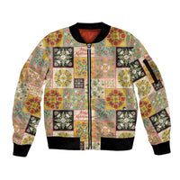 Mele Kalikimaka Hawaii Christmas Sleeve Zip Bomber Jacket Melemele Mama Seamless Floral Motif LT9 Unisex Beige - Polynesian Pride