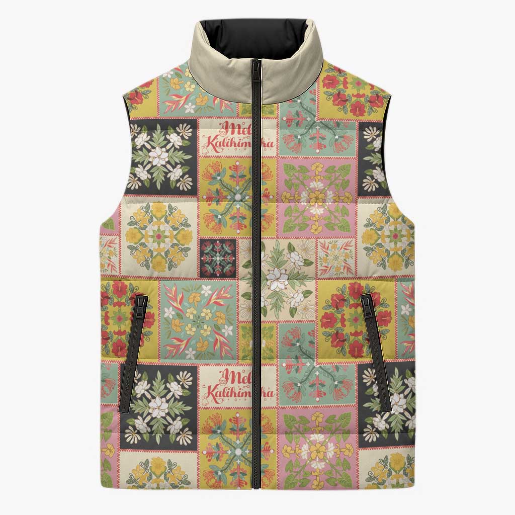 Mele Kalikimaka Hawaii Christmas Sleeveless Puffer Jacket Melemele Mama Seamless Floral Motif LT9 Unisex Beige - Polynesian Pride