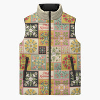 Mele Kalikimaka Hawaii Christmas Sleeveless Puffer Jacket Melemele Mama Seamless Floral Motif LT9 Unisex Beige - Polynesian Pride