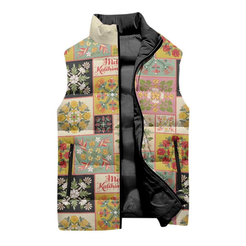 Mele Kalikimaka Hawaii Christmas Sleeveless Puffer Jacket Melemele Mama Seamless Floral Motif LT9 - Polynesian Pride