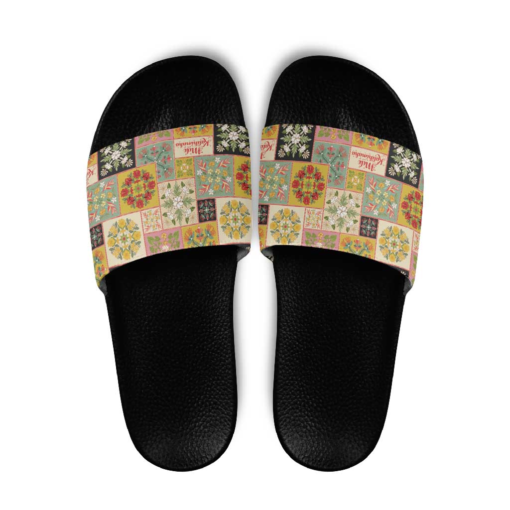 Mele Kalikimaka Hawaii Christmas Slide Sandals Melemele Mama Seamless Floral Motif LT9 Beige - Polynesian Pride