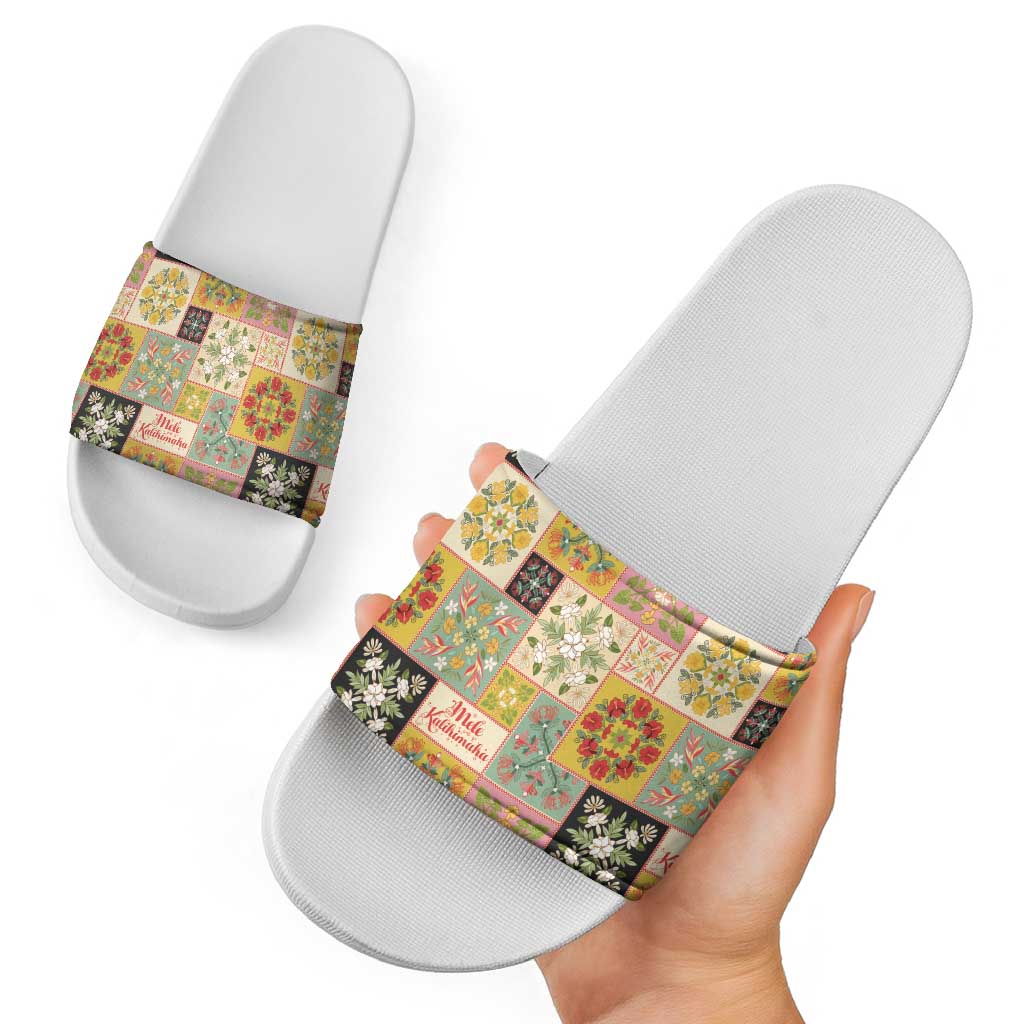 Mele Kalikimaka Hawaii Christmas Slide Sandals Melemele Mama Seamless Floral Motif LT9 - Polynesian Pride