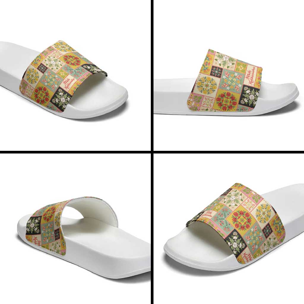 Mele Kalikimaka Hawaii Christmas Slide Sandals Melemele Mama Seamless Floral Motif LT9 - Polynesian Pride