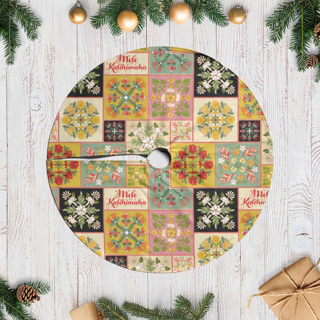 Mele Kalikimaka Hawaii Christmas Tree Skirt Melemele Mama Seamless Floral Motif LT9 Casual Beige - Polynesian Pride