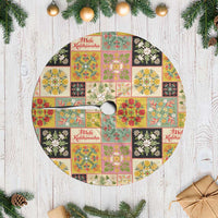 Mele Kalikimaka Hawaii Christmas Tree Skirt Melemele Mama Seamless Floral Motif LT9 Casual Beige - Polynesian Pride