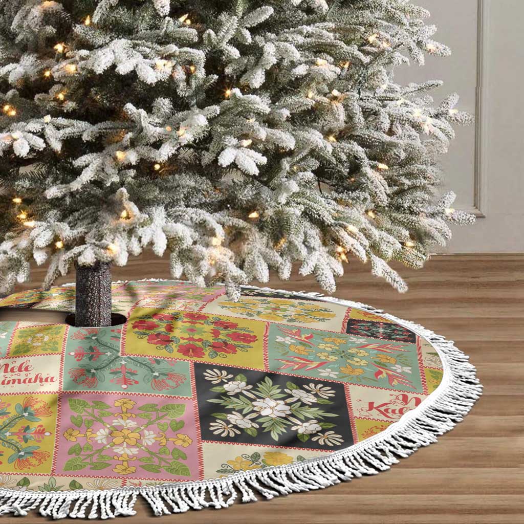 Mele Kalikimaka Hawaii Christmas Tree Skirt Melemele Mama Seamless Floral Motif LT9 - Polynesian Pride