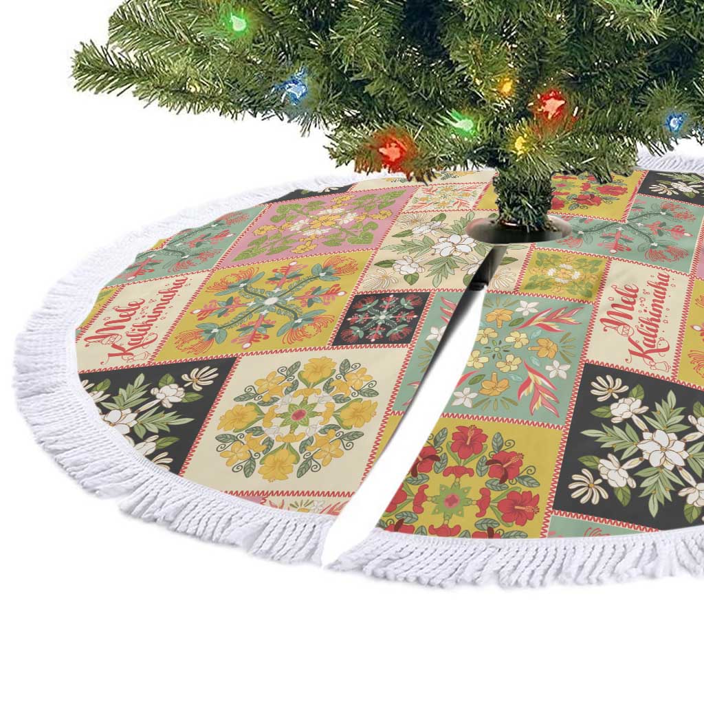 Mele Kalikimaka Hawaii Christmas Tree Skirt Melemele Mama Seamless Floral Motif LT9 - Polynesian Pride