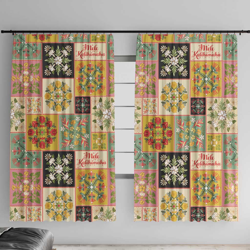 Mele Kalikimaka Hawaii Christmas Window Curtain Melemele Mama Seamless Floral Motif LT9 With Hooks Beige - Polynesian Pride