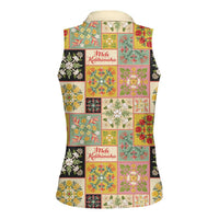 Mele Kalikimaka Hawaii Christmas Women Sleeveless Polo Shirt Melemele Mama Seamless Floral Motif - Polynesian Pride