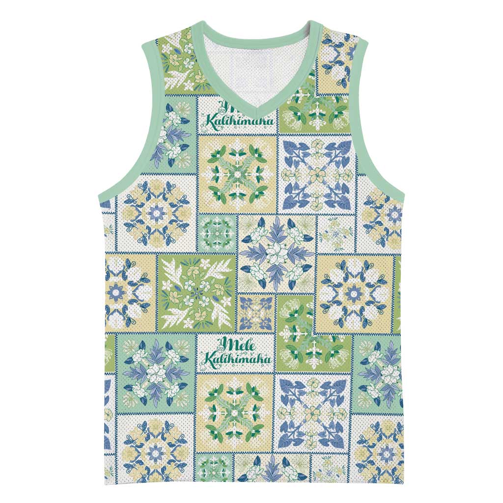Mele Kalikimaka Hawaii Christmas Basketball Jersey Omaomao Seamless Floral Motif LT9 Unisex Green - Polynesian Pride