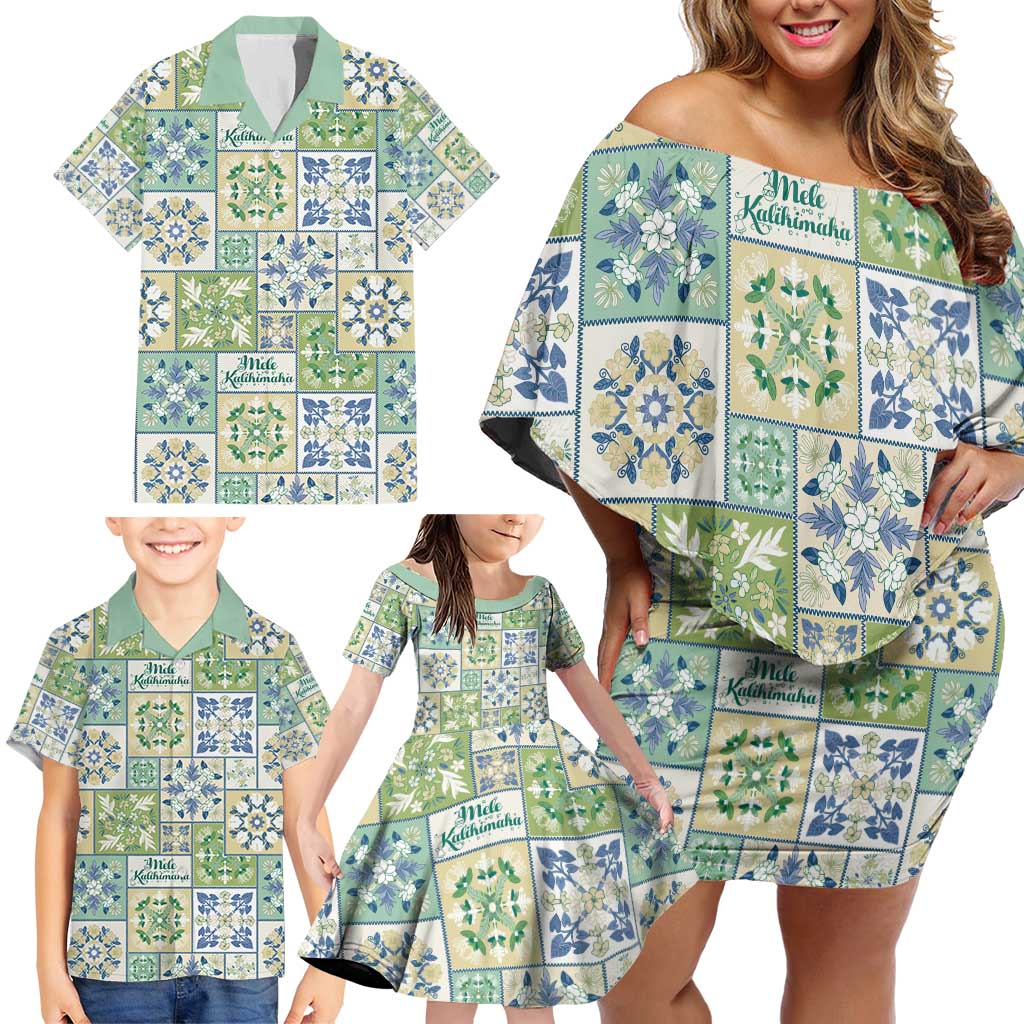 Mele Kalikimaka Hawaii Christmas Family Matching Off Shoulder Short Dress and Hawaiian Shirt Omaomao Seamless Floral Motif - Polynesian Pride