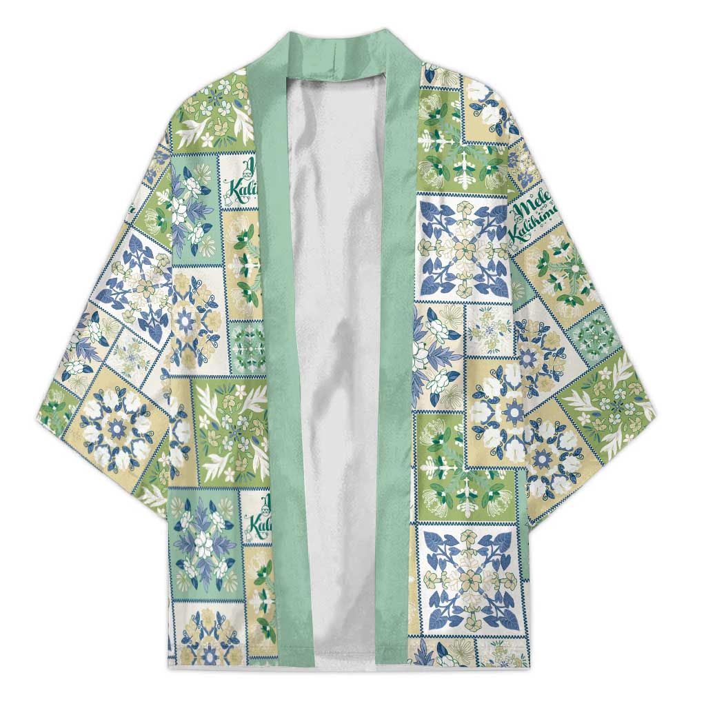 Mele Kalikimaka Hawaii Christmas Kimono Omaomao Seamless Floral Motif LT9 Unisex Green - Polynesian Pride