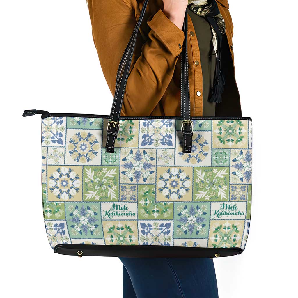 Mele Kalikimaka Hawaii Christmas Leather Tote Bag Omaomao Seamless Floral Motif LT9 - Polynesian Pride