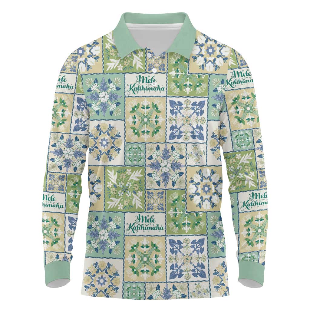 Mele Kalikimaka Hawaii Christmas Long Sleeve Polo Shirt Omaomao Seamless Floral Motif - Polynesian Pride